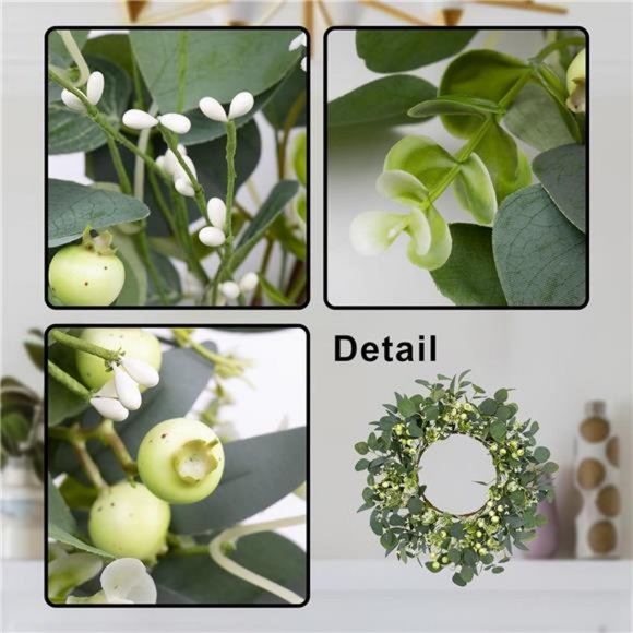 Green Wreaths for Front Door 20 Inch Artificial Eucalyptus Welcome Spring Wreath - Picture 2 of 6